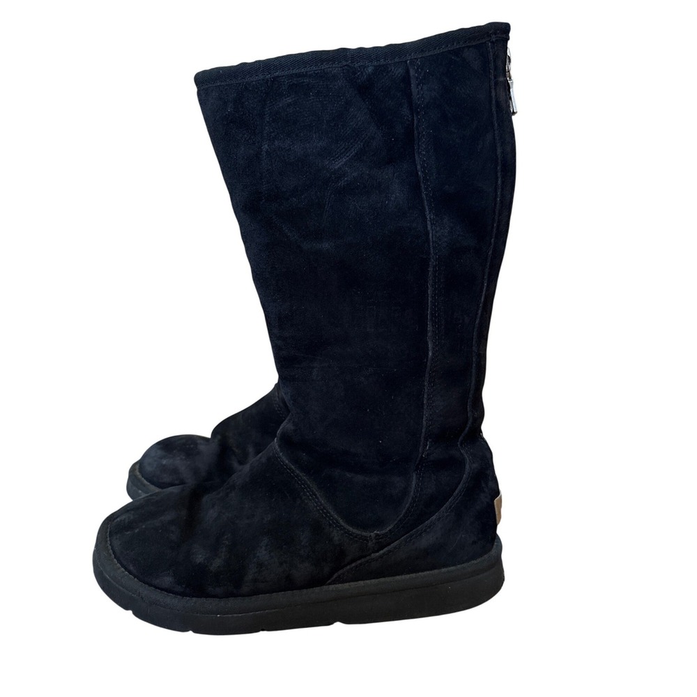 UGG Sundance II Boots Women Black Suede Tall Rear Zip Sheepskin SIZE 8